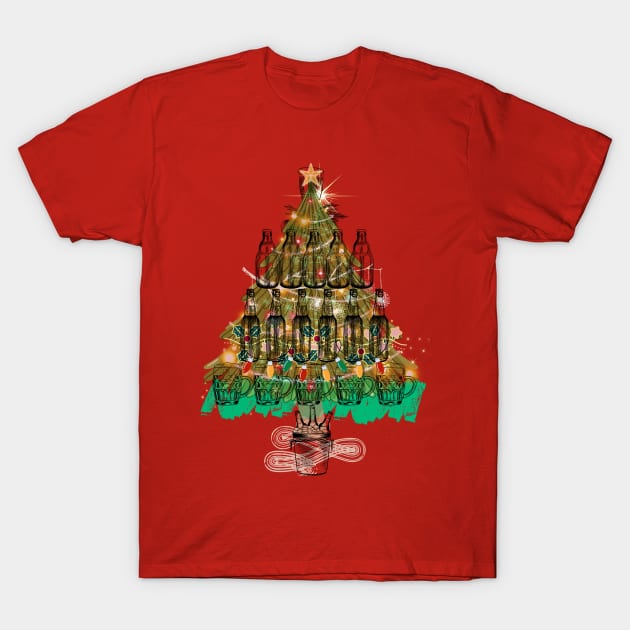 Christmas Tree Made of Beer Bottles T-Shirt by RetroColors